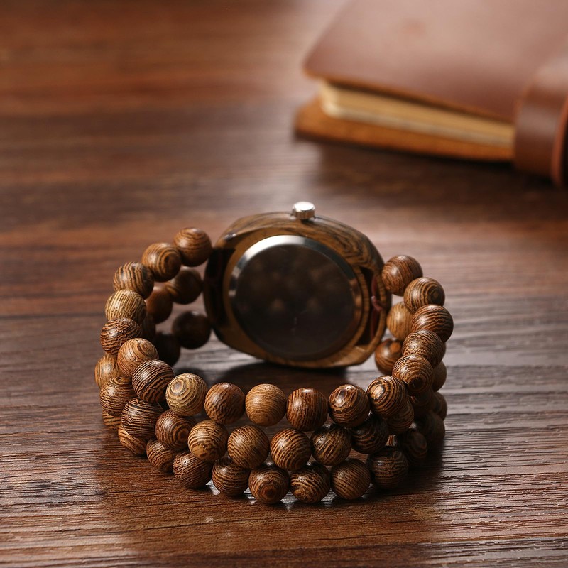 Avaner Women's Elastic Wrist Watches: Wooden Beaded Handmade Stretch Strap