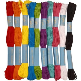 Embroidery Floss Thread 10 skeins Rainbow Bright Colours + Black/White 100% Cotton, 8 metres per Skein
