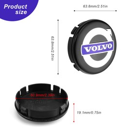 JANDH Wheel Hub Caps, Set of 4 Hub Caps 64 mm, Volvo Hub Caps, Car Hub Caps with Logo, Attached with Four Buckles for Volvo Hub Caps