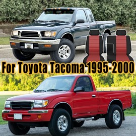 Fioqe Front 60/40 Bench Seat Covers for Toyota Tacoma 1995 1996 1997 1998 1999 2000 - Water-Resistant Polyester Protectors with Headrest & Console Covers, Easy to Clean-Red