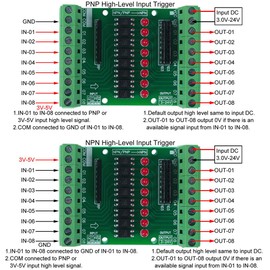 DONGKER Optocoupler Isolation Board,DC 3.3V 5V PNP NPN 8-Channel Signal Converter Opto Voltage Isolation Module