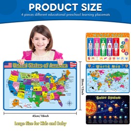Patelai 40 Pcs Disposable Placemats for Baby 12 x 18 Inch Educational Placemats for Toddlers Waterproof Learning Table Mat USA Map Human Body Solar System Table Mat Kids Kindergarten Homeschool