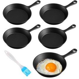 Remerry 5 Sets 4 Inches Cast Iron Skillets Mini Black Iron Nonstick Frying Pan Small Sizzling Plate Egg Pan Cast Iron Pot Bundle with Oil Brush for Indoor and Outdoor Restaurant Kitchen