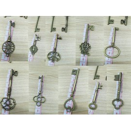 Mixed 10 Skeleton Keys Antique Bronze Finish Skeleton Keys Extra Large Vintage Skeleton Keys for Birthday Party Wedding Decoration DIY Crafts Favors Charms Pendant,10 Styles