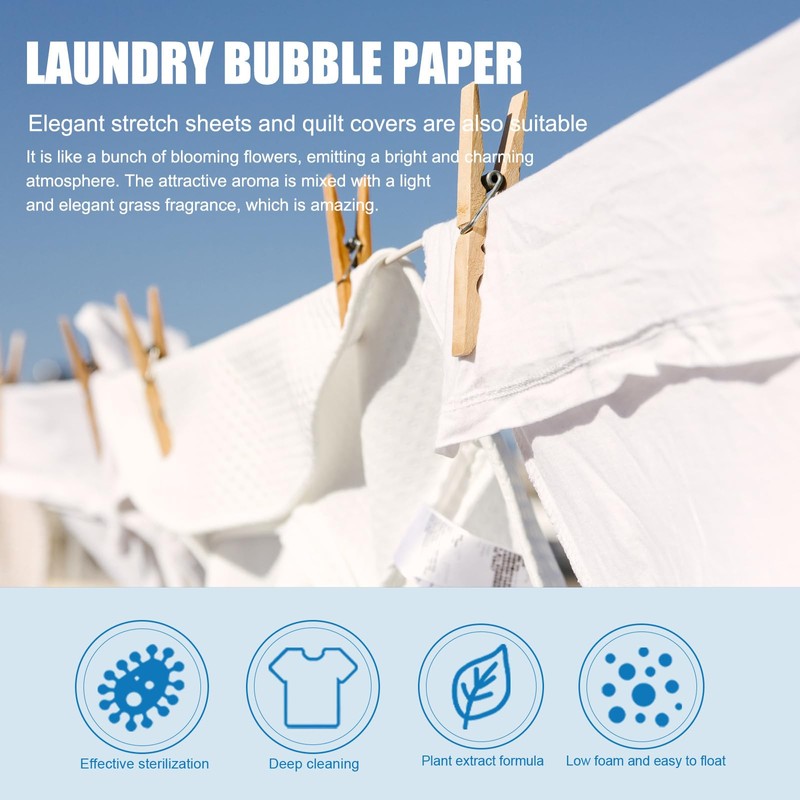Laundry Bubble Paper Sheets, 30 Pack, Concentrated Cleaning Tablets for