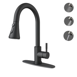 VXV Kitchen Faucets, Matte Black Kitchen Faucet with Pull-Down Sprayer, Stainless Steel Sink Faucet for Farmhouse, RV, and Bar, Pull Out Kitchen Faucet with Deck Plate and 1/2'' Adapters - Color: Matte Black