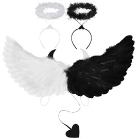 Liliful 3 Pcs Angel Devil Costumes Angel Wings with Headband Angel Devil Dual Costume for Girl Adult Women with Elastic Straps