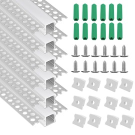 YeaLunong Plaster-in LED Channel Recessed Drywall Aluminum Strip Light Track with White Diffuser for LED Tape Mounting Profile, 6 Pack,3.3FT