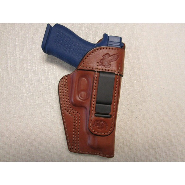 FITS Glock 48, IWB, Right Hand Formed Brown Leather Holster with Sweat Shield