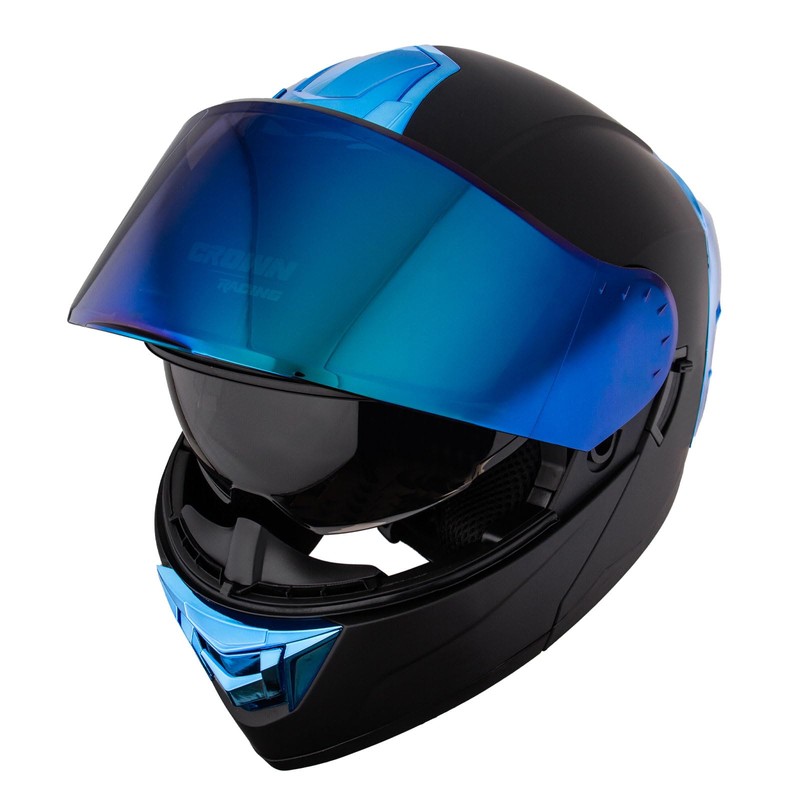 Crown Racing Motorcycle Helmets Blue Modular Full Face Helmet Flip