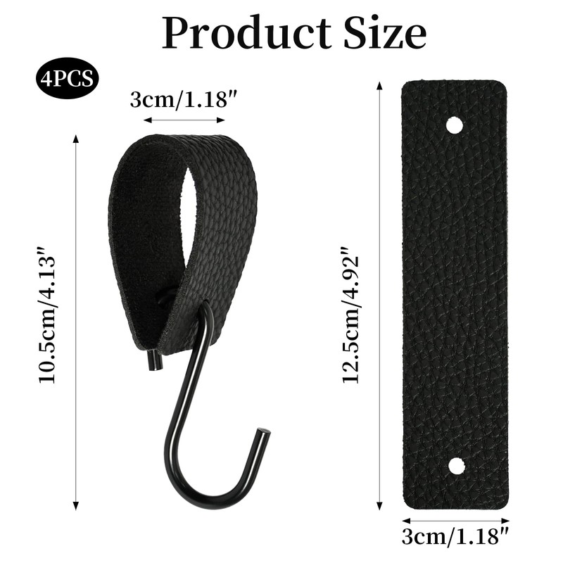 Godneei Leather S Hooks, Set of 4 S Hooks Black