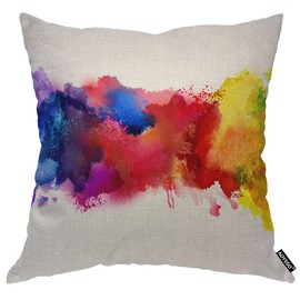 AOYEGO Bright Watercolor Stains Throw Pillow Cover Colorful Splash Grain Messy Rainbow Blot Pillow Case 18x18 Inch Decorative Cotton Linen Square Cushion for Home Couch Bed