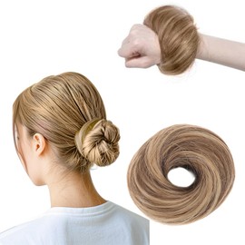 Straight Hair Scrunchies for Women, Elastic Hair Bun, Messy Bun Hair Piece, Donut Accessories Scrunchies, Synthetic Fake Hair Bun for Women (Light brown straight 12H24)