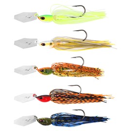 Pack of 5 Jig Fishing Lures with Blades, Multicoloured Fishing Hooks with Skirt, Vibrating Fishing Lures, Sharp Fishing Lures, Jig Heads for Pike, Perch, Trout, Zander