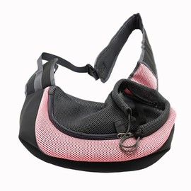 Pet Dog Sling Carrier, Breathable Mesh Portable Travel Safe Pet Sling Shoulder Bag Carrier with Adjustable Non-Slip Shoulder Strap for Small Dogs Cats Puppy (Large, Pink)