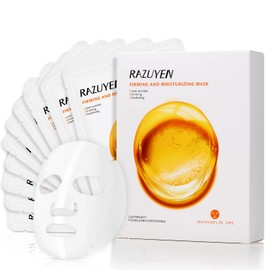RAZUYEN RAZUYEN Face Mask, with Hyaluronic Acid & Peptides, Anti-wrinkle, Anti-aging, Facial Skincare for All Skin Types, Sheet Moisturizing and Firming mask (Pack of 10)