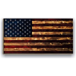 BackYardGamesUSA Premium Wood Wall Art Decor - PATRIOTIC Flags - 24x48 or 12x24, Ready to Hang Home Decor Picture for Living Room (Rustic Wood Flag, 24x48)