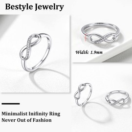 Bestyle 925 Sterling Silver Infinity Rings for Women Grils, Eternity Cubic Zirconia Band Rings for Her, CZ Wedding Bands Promise Rings Infinity Forever Love Knot Stacking Ring Size 6