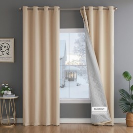 3-In-1 Thermal Blackout Curtains for Winter Insulating - Noise Cancelling Curtains with Thick Liner Sound Cold Heat Blocking - Thermo Window Drapes for Living Room Bedroom 96 Inch Long 1 Panel Set