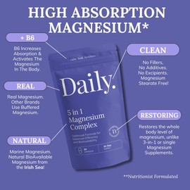 Magnesium Glycinate 5-in-1 Complex - 1546mg Supplement with Real Bisglycinate, Citrate, Malate, Marine and Oxide with Methylated B6 | 60 Vegan Capsules, High Absorption 375mg Elemental, UK Made