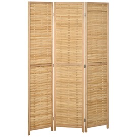 HOMCOM 3 Panel Room Divider, 5.5' Tall Bamboo Portable Folding Privacy Screens, Hand-Woven Double Side Partition Wall Dividers for Home Office, Natural