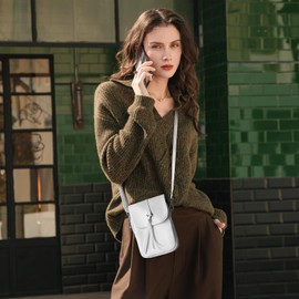 befen befen Genuine Leather White Crossbody Purse for Women, Soft Leather Shoulder Phone Bag Small Women's Crossbody Handbags with RFID Blocking Card Holder Anti Theft Crossover Purses for Summer Travel