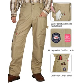 BOCOMAL FR Pants for Men Cargo Flame Resistant Pants(2112&CAT2) 100% C 7.5oz Utility Fire Resistant Pants Khaki