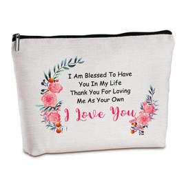 Mothers Day Gifts for Stepmom from Stepdaughter Zipper Travel Makeup Bag for Bonus Mom Mother in Law for Christmas Thanksgiving Birthday Gifts