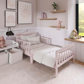 Dream On Me Classic Design Toddler Bed in Pink, Low-to-Floor Wooden Bed with Safety Rails, GREENGUARD Gold & BSA Certified, Non-Toxic Finish