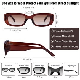 Tunejoy Sunglasses for Women, Vintage Rectangular Sunglasses UV 400 Fashion Retro Square Glasses for Outdoor Travel, Driving, Travel, Photo Props Pack of 3, black, brown