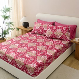 Spirit Linen home King Size Bed Sheets Set - 6PC Floral Ultra Soft Microfiber Bed Sheets - Easy to Clean, King Size Sheets with Fitted Sheet, Flat Sheet & Pillowcases (Burgundy Damask)