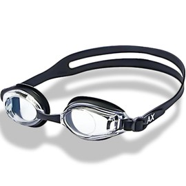 【AX】Swimming Goggles, Swim Goggles, Underwater Eyewear (S-1.50~S-8.00) Clear, Anti-Fog, Nose Belt, Comes with Case, Unisex, One Size Fits Most (Clear, -3.0)