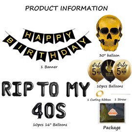 Geloar RIP To My 40s 50th Birthday Party Supplies, RIP FORTIES Balloons Happy Birthday Banner for Death to My 40s Forties RIP Youth Men Dirty 50 Funny 50th Bday Decorations (Gold, RIP 40s)