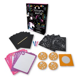 Buddy & Barney - Unicorns Scratch Art Spirograph Set | 38 Piece Set Creative Kit for Kids 10 Scratch Sheets 3 Gel Pens 20 Sheets of Paper, 4 Spiral Art