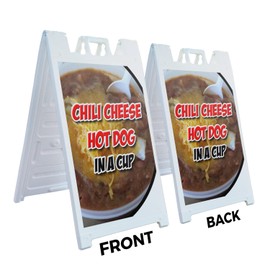 A-Frame Sidewalk Chili Cheese Hot Dog in A Cup 24" x 36" Double Sided A-Frame Sidewalk Sign, Includes 2 Plastic Inserts | Foldable Portable White Signicade Sandwich Board Signs