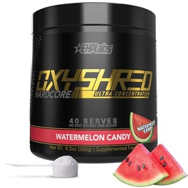 EHP Labs OxyShred Hardcore - Trituradora termogénica, polvo para antes del entrenamiento con L glutamina y acetil L carnitina, bebida de refuerzo energético, 275 mg de cafeína, caramelo de sandía, 40