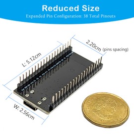 Kidsrobot ESP32 ESP-WROOM-32 Development Board, 38-PIN and USB Type-C, WLAN WiFi + Bluetooth Dual Core Microcontroller for Arduino IDE, Silicon CP2102 USB Bridge (2 PCS)