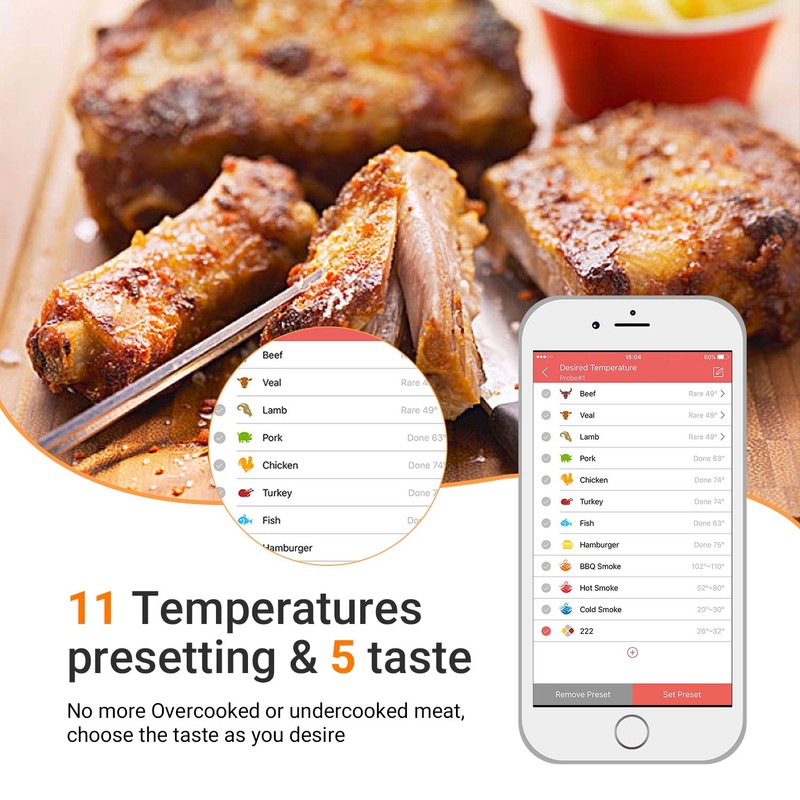 Inkbird IBT-4XS BBQ Thermometer Bluetooth Meat Thermometers, 150ft Wireless Meat