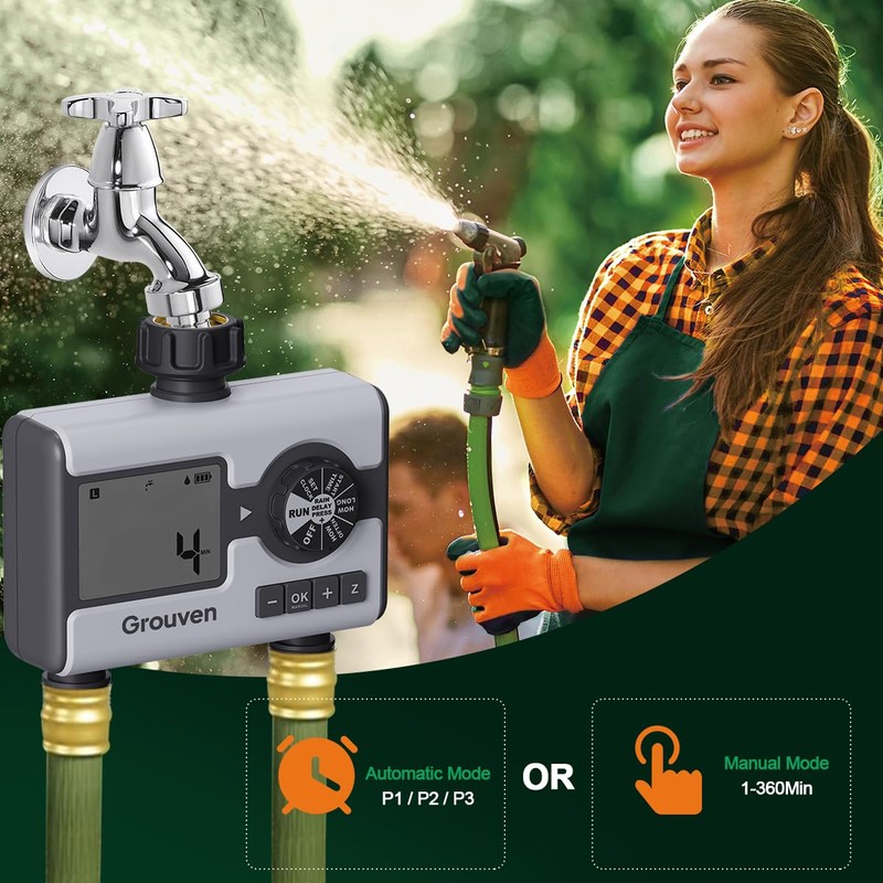 Grouven Water Timer for Garden Sprinkler Hose Timer with Rain
