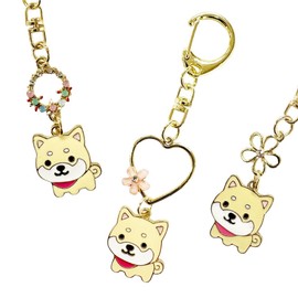 LamPlanning Set of 3 Types of Traveling Bean Shiba, Jewelry, Keychain, Cute, Stylish, Charm, Keychain, Souvenir, Made in Japan, Set of 3 Heart Shaped Keychains (Acrylic), Free size