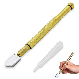FineGood Glass Cutter, Glass Cutter, Cutting Plate Thickness: 0.1 - 0.5 inches (3 - 12 mm), Carbide Oil Glass Cutter, Roller Type, Steel Blade with Anti-Slip Handle, Oil Refill, Anti-Slip, Easy