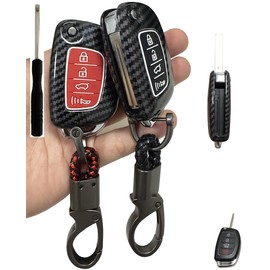 REPROTECTING ABS Plastic Silicone Key Fob Cover Compatible with 2013-2019 Hyundai Santa Fe Sport Sonata Tucson (Suitable for Buttons with fold Buttons) (2pcs Black+Key Chain, 4 Button Folding Key)