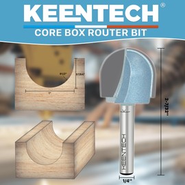 KEENTECH Router Bits, Carbide Tipped Core Box Bit for Edge Forming, Industrial Grade Round Nose Bits for Woodworking (1/4 Inch Shank x 57/64 Inch Depth - R1/2 Inch Radius, KT05041604)