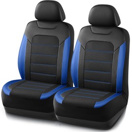 PIC AUTO Car Seat Covers, Premium Leather and Air Mesh Automotive Sports Seat Covers, Two Front Set, Airbag Compatible Universal Fits Most Cars, SUVs, Trucks and Vans (Black & Blue)