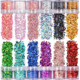 THJOPOKEEL Purpurina para la cara gruesa, purpurina suelta holográfica para el pelo del cuerpo, uñas para los ojos, maquillaje con purpurina de resina para festivales con estrellas y hexágonos