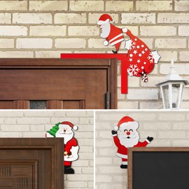 3PCS Funny Christmas Door Corner Frame Decorations,Creative Wooden Monster Statue Decor Shelf Figurine Ornament Living Room Bedroom Office Christmas Door Ornament for New Year Holidays Props Gifts