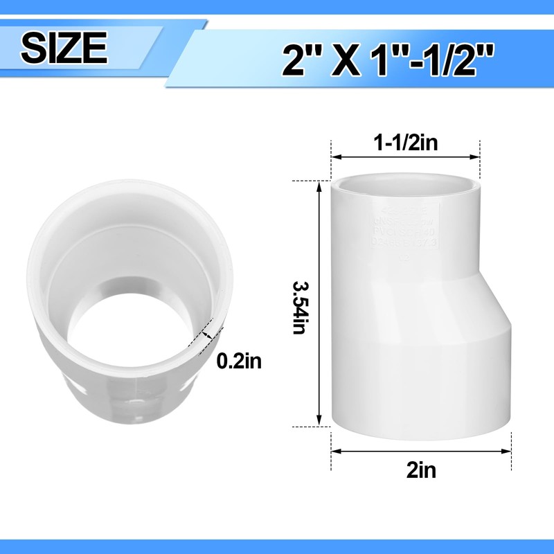 2" x 1-1/2" PVC Pipe Fitting Schedule 40 Compatible with