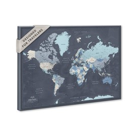 Pin Adventures | Detailed World Travel Destinations Map, Push Pin Board on Canvas