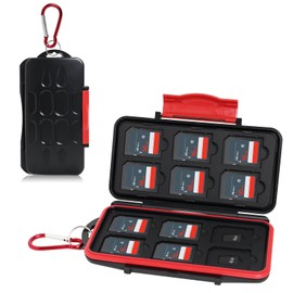 SD Card Holder Case, 24 Slots Memory Card Holder for 12 SD SDXC SDHC Cards and 12 TF Micro SD Cards Waterproof Shock Resistance SD Card Storage Organizer Protector Box with Carabiner Portable