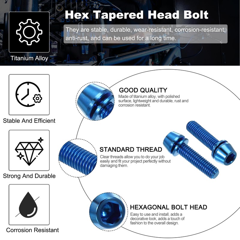 PATIKIL M5x20mm Titanium Bicycle Stem Bolt, 6 Pack Hex Tapered